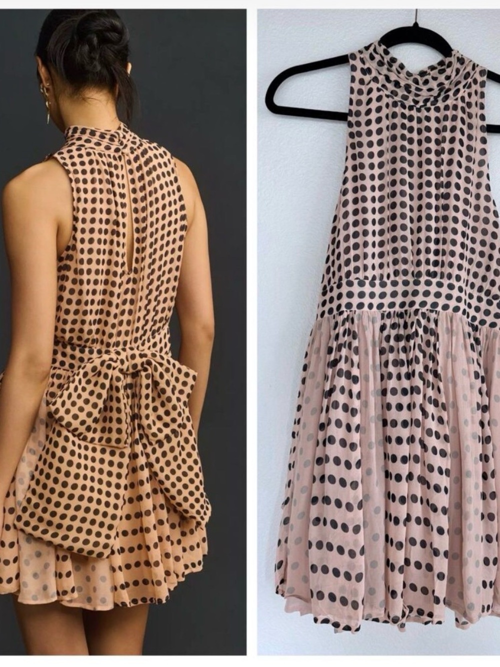 Anthropologie Maeve Sleeveless Mock Neck Pink Polka Dot Swing Dress